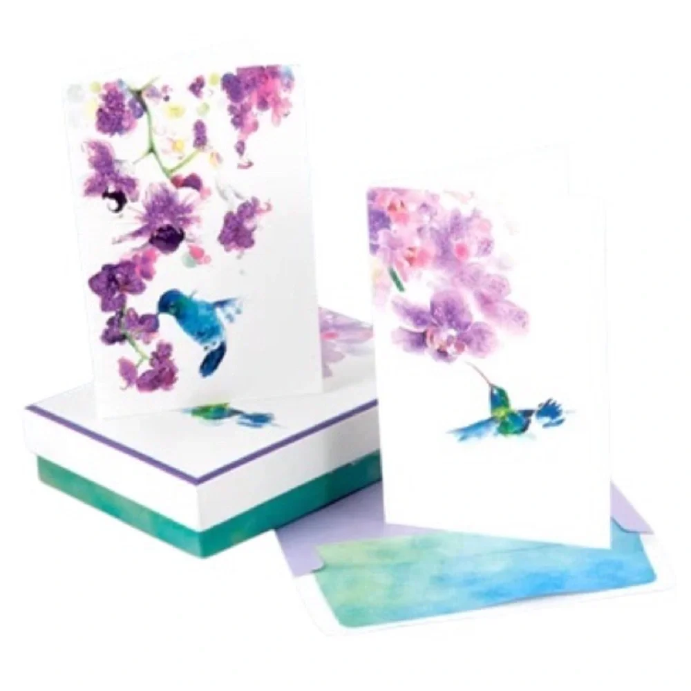 Blueink Studios Hummingbird Floral Dream Deluxe Boxed Note Card Set (001), 16 ct